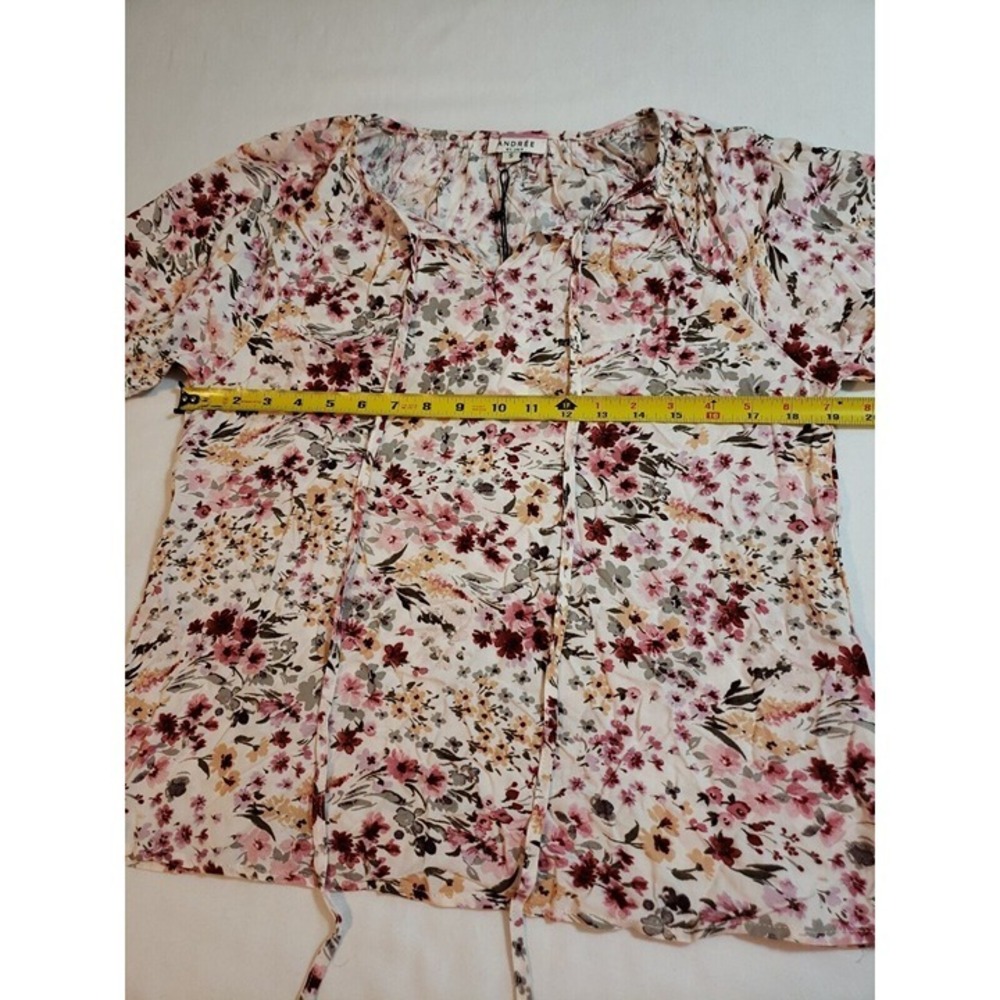 Andrée By Unit Red Olive & Mustard Floral Long Sleeve Blouse Tie Neck Size S - Picture 9 of 12